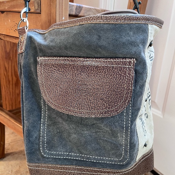 Myra Bag Two-Tone Canvas & Leather Crossbody — Black, Brown & Cream - Picture 8 of 11